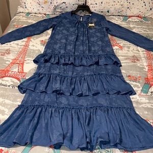 Vintage Blue Three Tier Maxi Dress